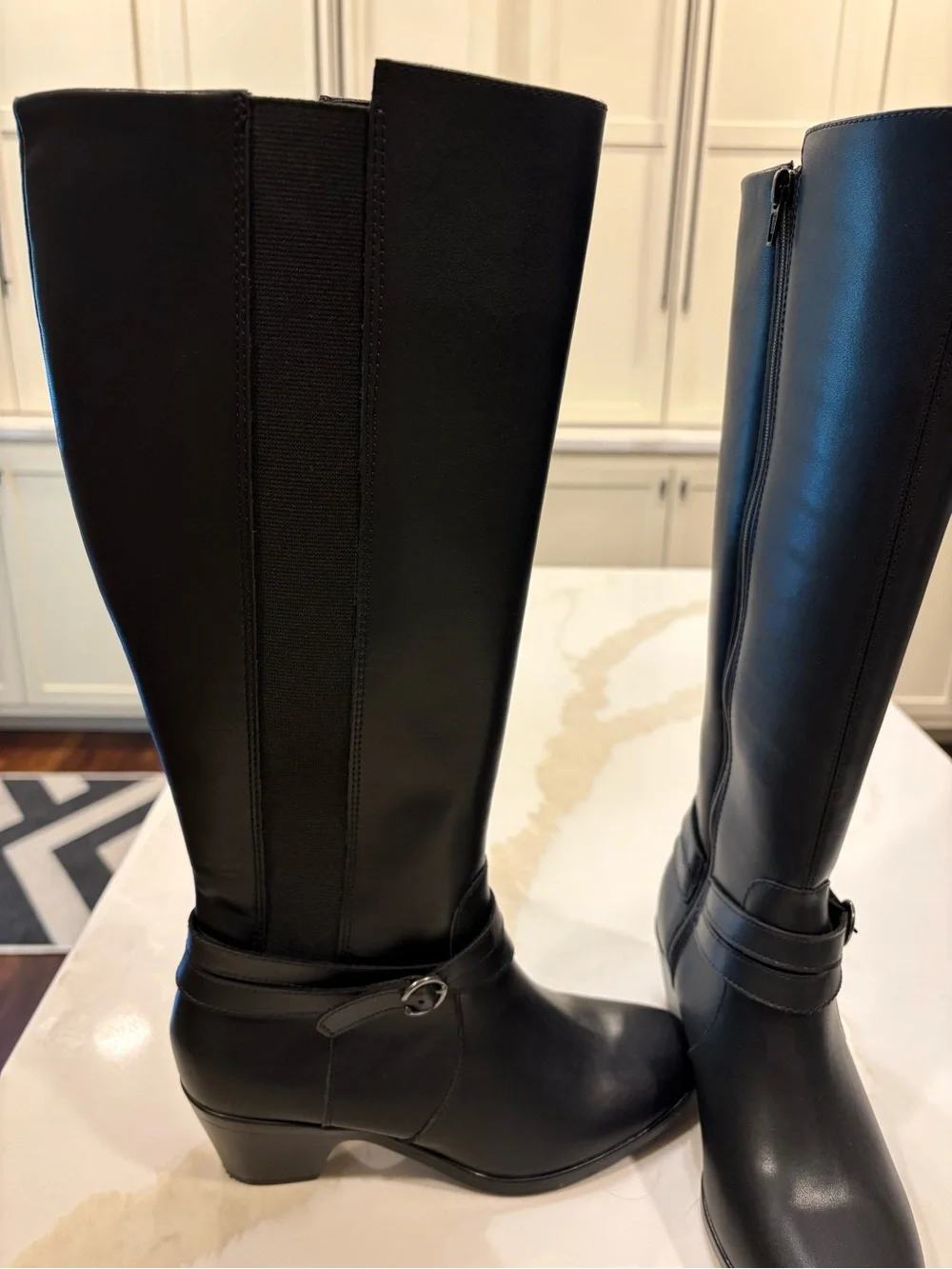 Clarks Black Leather Knee-High Riding Boots